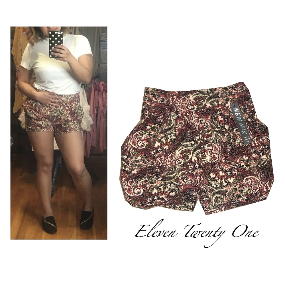 Harem Paisley Print Stretch High Waist Shorts